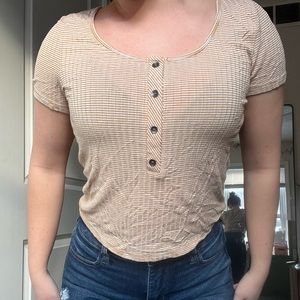 American Eagle Yellow and White Striped Henley Tshirt